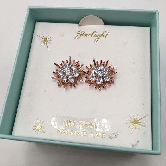 14k rose gold earrings diamond silver studs - Picture 6 of 7